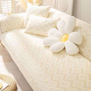 中式全棉沙發墊四季通用防滑幾何格子雙面水洗棉布藝套罩簡約現代