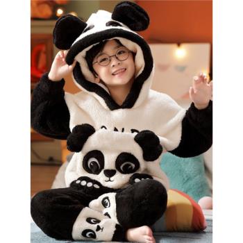 加絨小男孩大童青少年熊貓睡衣