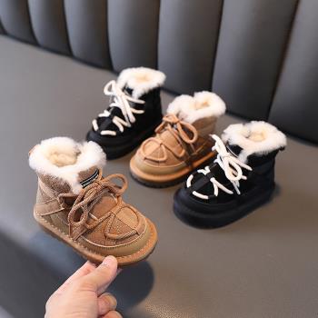 兒童靴子2023冬季新款女小童軟底加絨加厚保暖雪地靴男童低幫棉靴