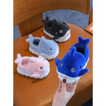兒童鯊魚秋冬季室內外可愛棉拖鞋