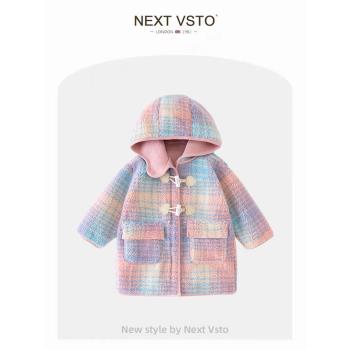 英國NEXT VSTO女童羊羔毛大衣秋冬裝洋氣小女孩皮毛一體保暖外套