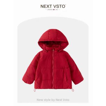 英國NEXT VSTO女童羽絨棉服冬裝洋氣女寶寶加厚保暖紅色拜年外套