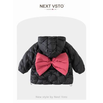 英國NEXT VSTO女童90白鴨絨外套冬季新款兒童加厚連帽保暖羽絨服