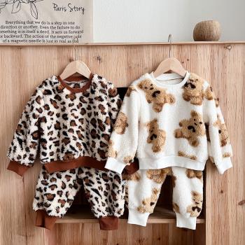 秋冬季男女寶寶分體套裝洋氣加絨保暖嬰兒可愛超萌兩件套兒童冬裝