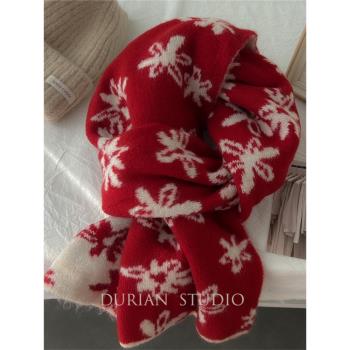 圣誕生日禮物紅色圍巾女冬季韓版百搭保暖針織毛線高級感女生圍脖