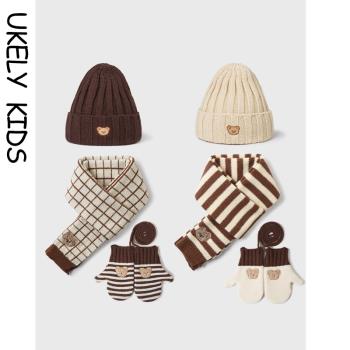 秋冬款針織手套保暖圍巾兒童帽子