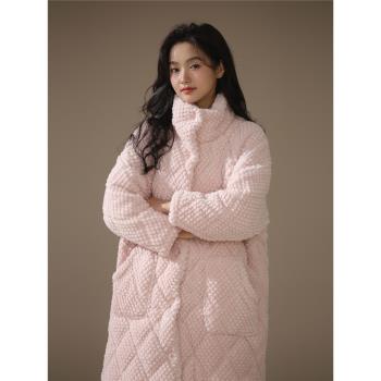 【超厚】三層夾棉女士睡袍冬季新款加厚珊瑚絨浴袍保暖毛絨家居服