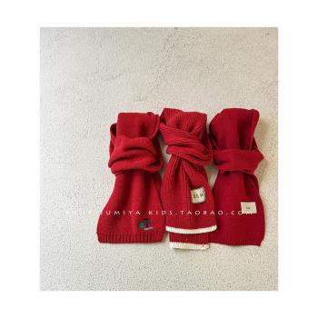 圣誕圍巾兒童紅色新年搭配2023新款兒童圍脖男孩女童過年保暖脖套