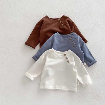 嬰兒衣服秋冬裝男女寶寶純棉加厚保暖打底衫長袖T恤小童純色上衣
