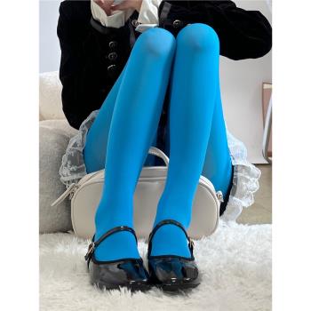港風復古個性亮藍色天鵝絨連褲襪