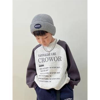 男童冬季字母印花個性一體絨衛衣