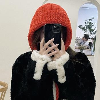 可愛顯白女秋冬季防寒系帶紅帽子