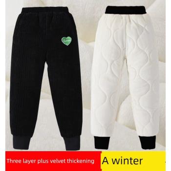 女童冬季棉褲兒童秋冬外穿加絨加厚北方一條過冬運動褲燈芯絨褲子
