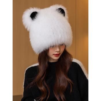 可愛冬季狐貍毛女貓耳朵皮草帽子