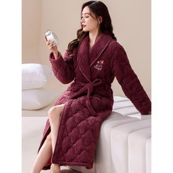 2023年新款睡衣女士冬季珊瑚絨睡袍加絨加厚三層夾棉保暖浴袍冬天