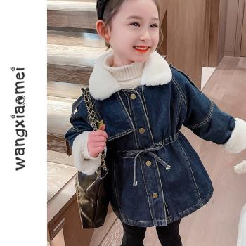 女童加絨牛仔外套秋冬款2023新款加厚保暖褂子寶寶兒童上衣派克服