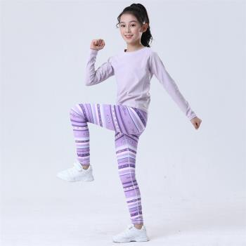 新款秋冬季印花加絨保暖兒童瑜伽服褲高彈跑步運動速干緊健身長褲