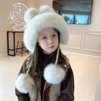可愛韓版冬季兒童狐貍毛球護耳
