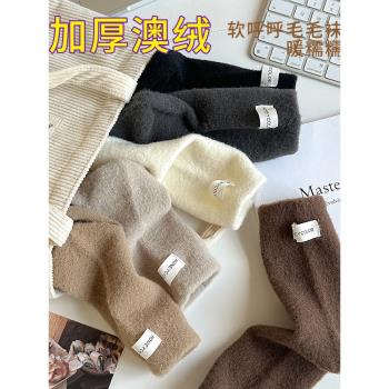 澳絨襪子女中筒襪水貂絨加厚加厚地板襪秋冬咖色ins潮睡眠保暖襪
