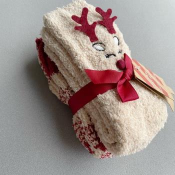 外貿單秋冬半邊絨珊瑚絨地板襪女士中筒短筒圣誕麋鹿保暖絨襪子