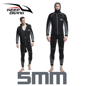 KEEP DIVING 5MM分體2件套潛水服連帽濕衣潛水衣加厚保暖套裝打魚