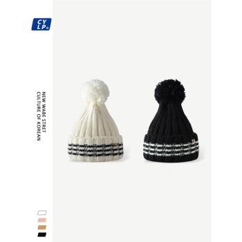 韓國東大門新款毛球毛線帽女秋冬季保暖韓版時尚潮牌B字母針織帽