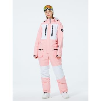 連體滑雪服新款冬戶外女套裝拼接滑雪服單板服保暖防風防水雪服滑