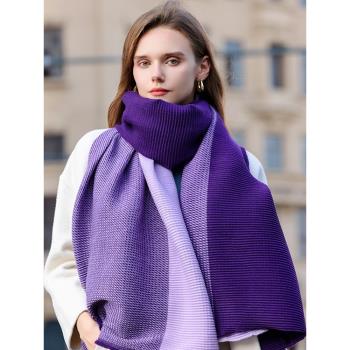 紫色冬季褶皺加厚防寒圍巾女士