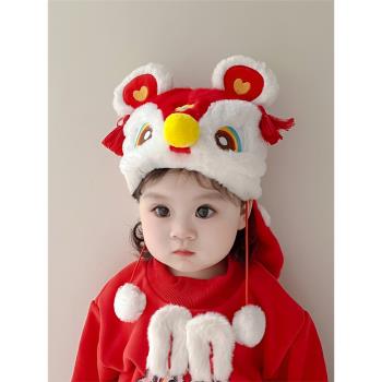 新年款寶寶帽子秋冬季可愛嬰兒虎頭帽保暖紅色嬰幼兒男女童周歲帽