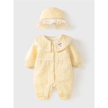 嬰兒連體衣冬季新生兒加絨保暖衣服女寶寶長袖哈衣爬服時尚外出服