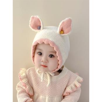 可愛兔耳朵保暖超萌加厚嬰兒帽子