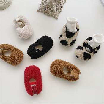 嬰兒冬款鞋子0-2歲寶寶加絨毛毛鞋嬰幼兒防滑軟底不掉跟保暖鞋子