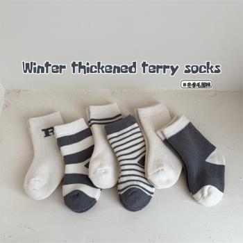 寶寶襪子秋冬純棉毛圈保暖襪兒童加厚中筒襪簡約百搭冬季韓版潮襪