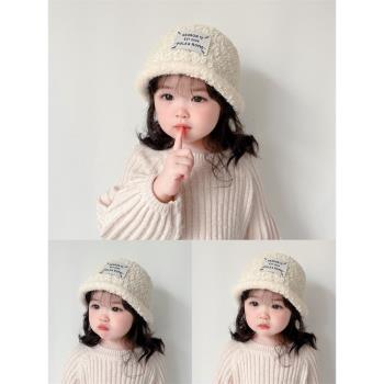 女童帽子2023新款冬季兒童盆帽保暖百搭款米白色寶寶漁夫帽水桶帽