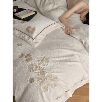 羅蘭家紡高端秋冬季加厚保暖牛奶絨雕花絨四件套被套床單床上用品