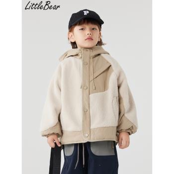 加絨加厚連帽外套男童日系洋氣新款大衣兒童保暖冬裝男孩百搭夾克