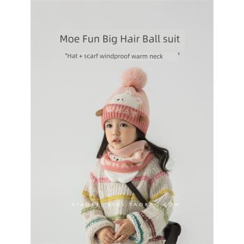 寶寶毛線帽兒童帽子秋冬季女童針織圍脖套裝可愛超萌男童護耳保暖