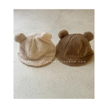 韓國ins寶寶秋冬帽子可愛小熊1歲2加厚冬季保暖毛絨帽嬰兒漁夫帽