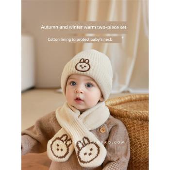 ins寶寶帽子秋冬季嬰兒毛線帽兒童護耳帽男童女童圍巾兩件套保暖
