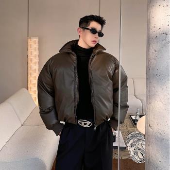 冬季美拉德穿搭男士白鴨絨羽絨服保暖純色短款韓國外套飛行員夾克