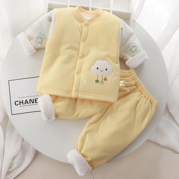 寶寶套裝嬰幼兒衣服春秋保暖棉衣套裝分體式衣服純棉內衣可開檔衣