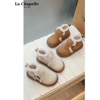 拉夏貝爾兒童時尚加絨靴子2023冬季新款女童棉靴中小童保暖短靴