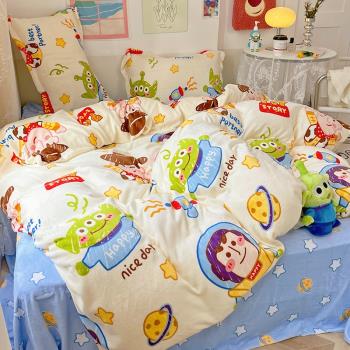迪士尼牛奶絨床上四件套雙面加厚保暖珊瑚法蘭絨兒童床單被套床笠