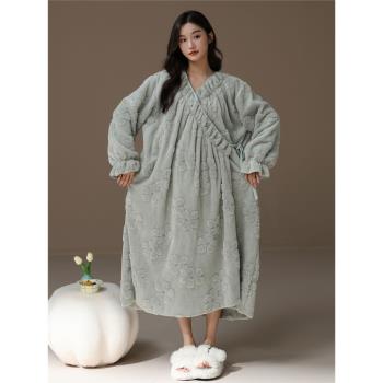 女日式和服保暖珊瑚絨長袍睡衣