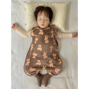 2023韓系新款秋冬寶寶睡袋背心式法蘭絨防踢被嬰兒童睡覺保暖護肚
