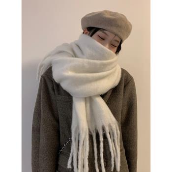 馬海毛圍巾男女冬季韓版高級感2022新款加厚保暖純色圍脖披肩學生
