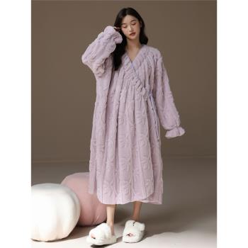 日式珊瑚絨女秋冬季和服保暖睡衣
