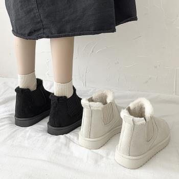 短筒雪地靴女2023年冬季新款皮毛一體厚底棉鞋加絨加厚保暖短靴子