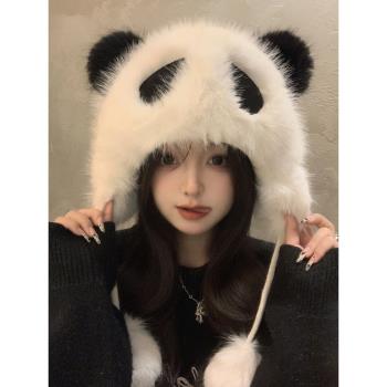可愛冬季女卡通保暖雷鋒帽熊貓