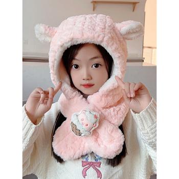 韓國高品質寶寶帽子圍巾一體兒童保暖護耳帽男童女孩毛絨兩件套裝